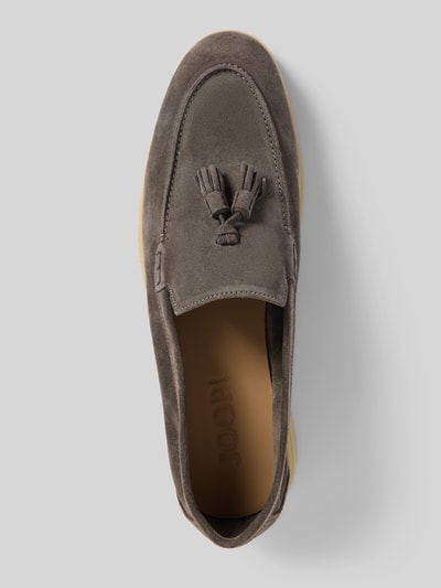 Produktfoto, Loafers mit glatter Sohle Modell 'Velluto' von JOOP! SHOES in Grau, abgerundete Form, Zierbesatz, Obermaterial samtig, Draufsicht
