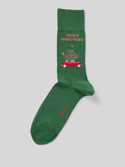 Burlington Socken mit Motiv-Stitching und Viskose-Anteil Modell 'X-Mas Car' Gruen 1