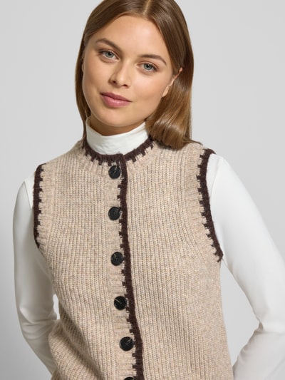 Stefanel Strickweste mit Rundhalsausschnitt und Kontrastkante Beige 3