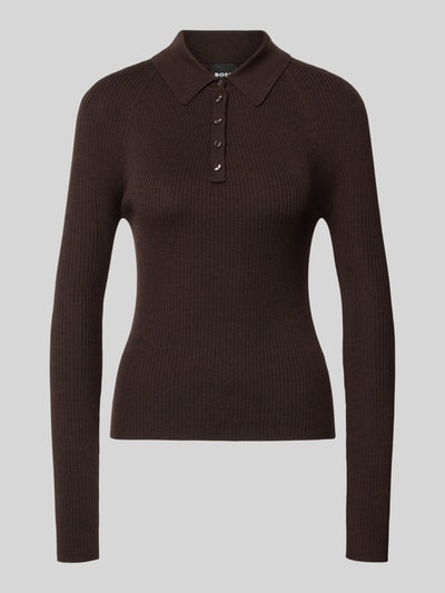 Produktfoto, dunkelbrauner Regular Fit Pullover aus reiner Wolle Modell 'Faelina' von BOSS, gerippte Textur, Damen Pullover von BOSS