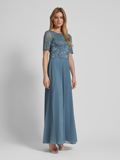 Vera Mont Abendkleid mit Spitzenbesatz Rauchblau 1