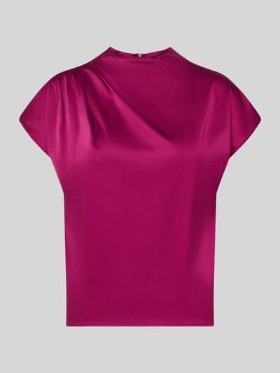 Produktfoto, Blusenshirt mit Rundhalsausschnitt und Kappärmeln von Zero in kräftigem Pink, glatte Oberfläche, Material-Mix mit Stretch-Anteil, gerader Schnitt, Rückenlänge 56 cm bei Größe 36.