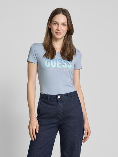 Guess T-Shirt mit Label-Print Hellblau 4