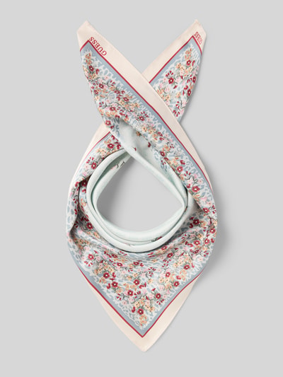 Produktfoto, Tuch mit Allover-Logo-Print van GUESS uit elastische materiaalmix, vierkant design, all-over logoprint en bloemenprint, lichtblauw, rood en crème, maat 99x99 cm