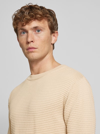 Knowledge Cotton Apparel Gebreide pullover met structuurmotief, model 'VAGN' Zand - 3