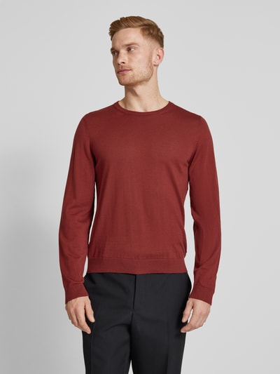 BOSS Wollen pullover van scheerwol met labeldetail, model 'Leno' Rood - 4