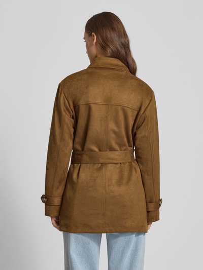 Only Regular fit lange jas in wildleerlook, model 'DIANE' Zand - 5