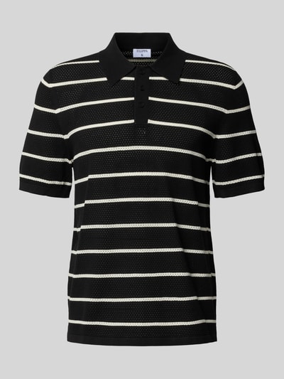 Produktfoto, Poloshirt aus Viskose-Mix von Filippa K in Schwarz mit weißen Streifen, Relaxed Fit, semitransparent, Kurzarm, Polokragen