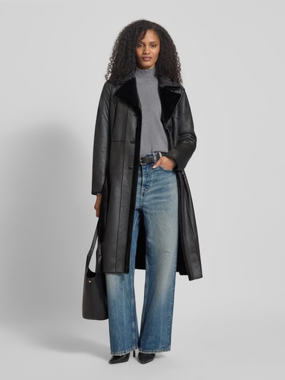 PETITE M. Keerbare lange jas met reverskraag Zwart - 1