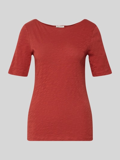 Produktfoto, Regular Fit T-Shirt aus reiner Baumwolle von Marc O'Polo, Damen T-Shirt mit Optik: Unifarben, U-Boot-Ausschnitt, Kurzarm, Reine Baumwolle, glatte Textur, rote Farbe