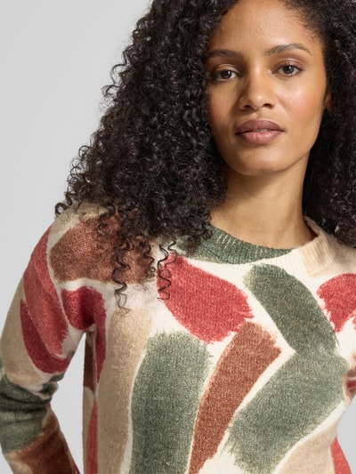 Apricot Strickpullover im Allover-Look mit Rundhalsausschnitt Gruen 3