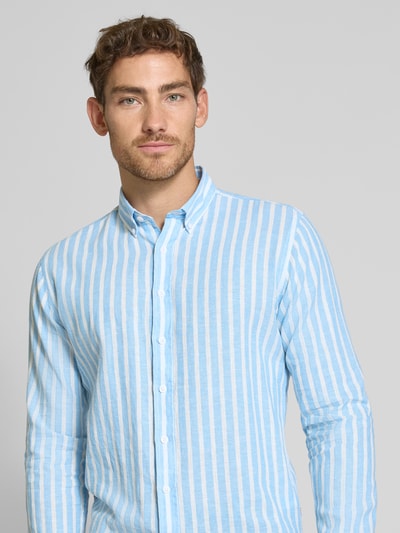 Lindbergh Slim fit vrijetijdsoverhemd met button-downkraag Lichtblauw - 3