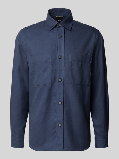 BOSS Relaxed Fit Freizeithemd aus Baumwoll-Lyocell-Mix Modell 'OWEN' Marine 1