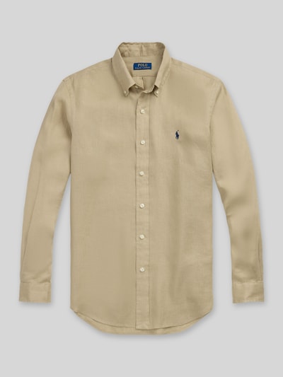 Produktfoto, Slim Fit Freizeithemd aus reinem Leinen von Polo Ralph Lauren, beżowy, gładki materiał, klasyczny button-down kołnierzyk, długi rękaw, logo, krój slim fit