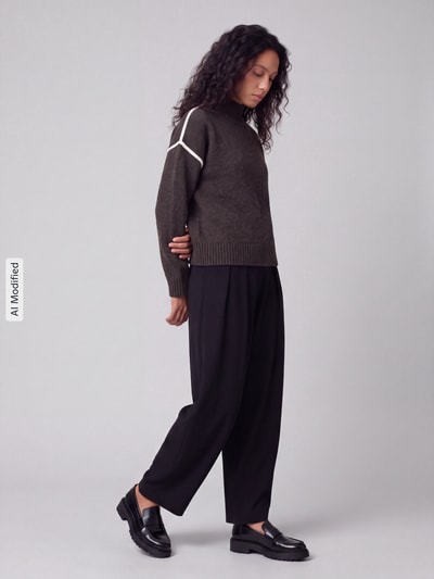 VERO MODA Pullover mit Kontrastpaspel am Ärmel Schoko Melange 1