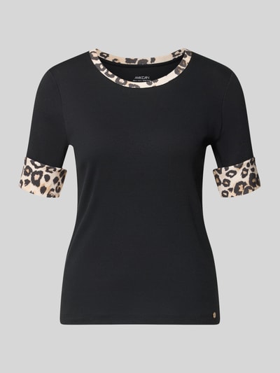 Produktfoto, Regular Fit T-Shirt mit Animal-Print von Marc Cain aus Baumwoll-Mix in Schwarz mit Logo-Detail und Halbarm, Damen T-Shirt