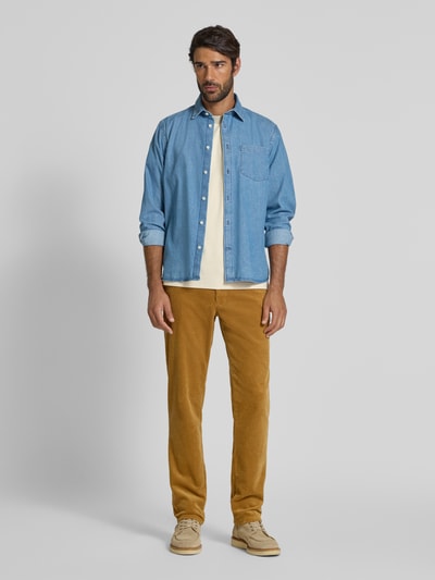 Christian Berg Men Straight fit corduroy broek met Franse steekzakken Donkergeel - 1