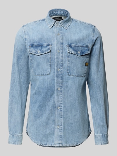 Produktfoto, Slim Fit Freizeithemd aus reiner Baumwolle Modell 'Marine' von G-Star Raw, niebieski, krój slim fit, kent, kieszenie, label, bawełna