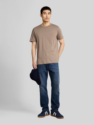Tom Tailor Regular Fit T-Shirt aus reiner Baumwolle mit Logo-Stitching Taupe 1