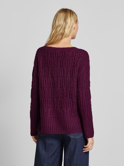 Tom Tailor Loose fit gebreide pullover met kabelpatroon en zijsplitten Donkerrood - 5