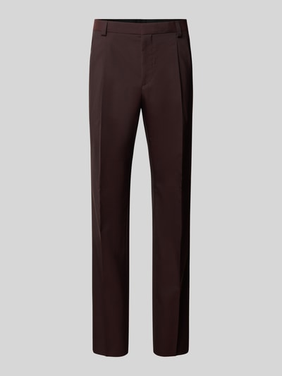 HUGO Regular waist zakelijke broek van scheerwol met bandplooi Bordeaux - 1