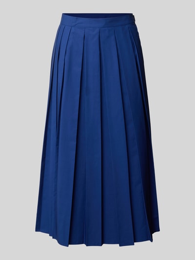 Produktfoto, ausgestellter Midi-Rock aus Baumwoll-Mix von MAX&Co., unifarbenes Blau, Plissee-Details, Regular Fit, glatte Stoffstruktur
