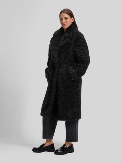 HUGO Oversized Fit Teddy- / Webpelzmantel mit Reverskragen Modell 'Malite-1' Black 4