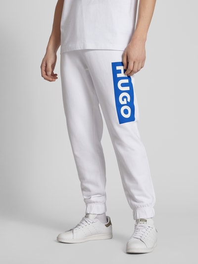 Hugo Blue Regular fit sweatpants met labelprint, model 'Nuram' Wit - 4