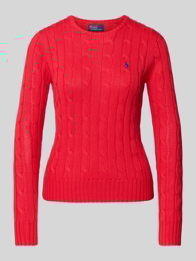 Polo Ralph Lauren Gebreide pullover met kabelpatroon, model 'JULIANNA' Lichtrood - 2
