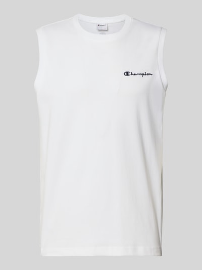 Produktfoto, Top mit Label-Stitching und Rundhalsausschnitt von CHAMPION in Weiß, reine Baumwolle, Regular Fit, glatte Oberfläche