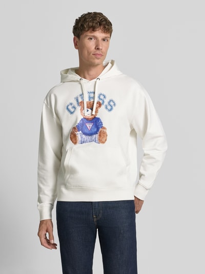 GUESS Hoodie mit Label-Print und Känguru-Tasche Weiss 4