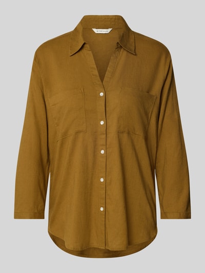 Tom Tailor Regular fit blouse met lange mouwen van een mix van linnen en viscose Olijfgroen - 2