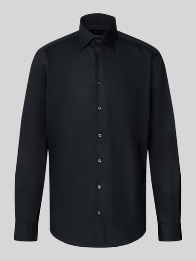 Produktfoto, czarna koszula Regular Fit Business-Hemd mit Kentkragen od Christian Berg Men z czystej bawełny, listwa guzikowa, długość tyłu w rozmiarze 39/40: 78 cm, szerokość w rozmiarze 39/40: 48 cm, długość rękawów w rozmiarze 39/40: 66 cm