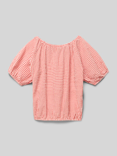 Produktfoto, Bluse mit elastischem Bund von Garcia in Rot-Weiß-Karo, Regular Fit, Rundhalsausschnitt, Halbarm, feine Struktur