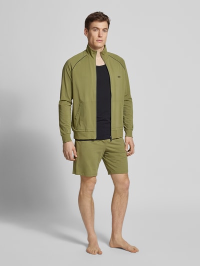 BOSS Sweatjack met labelstitching, model 'Mix&Match' Olijfgroen - 1
