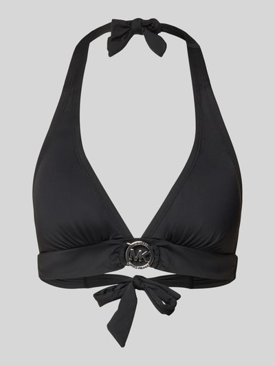 Produktfoto, Bikini-Oberteil mit herausnehmbaren Cups Modell 'SOLIDS' von Michael Kors, czarny, mieszanka materiałów z dodatkiem streczu, dopasowany krój, aplikacja z marką, wiązanie na szyi