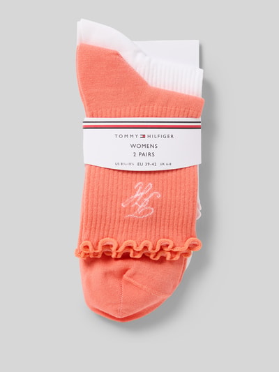 Produktfoto, Socken aus Baumwoll-Mix im 2er-Pack von Tommy Hilfiger, unifarben und mit Allover-Muster, elastischer Bund, Frill, Logo-Print, Jersey Stretch.