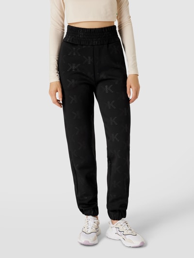 Kendall & Kylie Sweatpants met all-over logo, model 'EMBOSSED' Zwart - 4