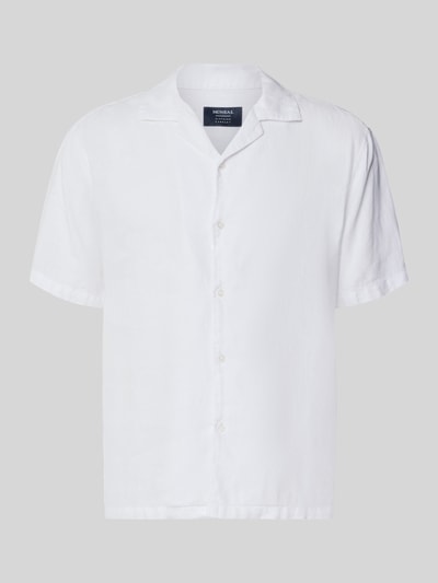 Produktfoto, Regular Fit Leinenhemd mit Reverskragen von MCNEAL, biała, czysta tkanina, krój regular fit, krótki rękaw, reines Leinen, długość tyłu w rozmiarze M 71 cm, szerokość w rozmiarze M 50 cm, długość rękawa w rozmiarze M 30 cm, gładka faktura