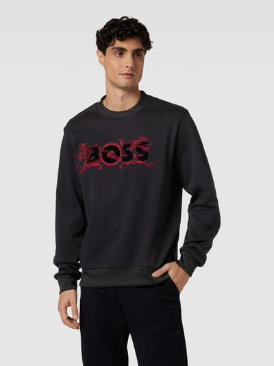 BOSS Sweatshirt met motiefstitching, model 'Soleri' Zwart - 4