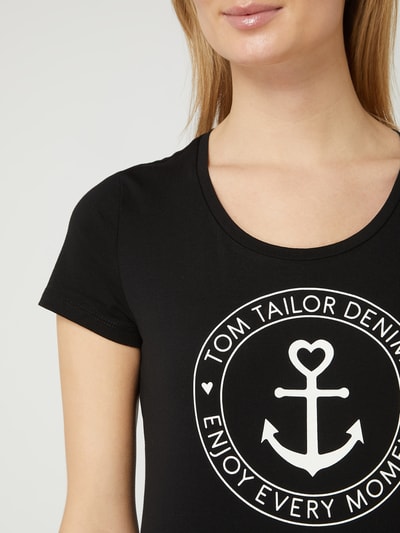 Tom Tailor Denim T-shirt met logoprint Zwart - 3