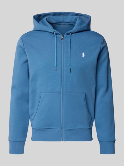 Produktfoto, Regular Fit Sweatjacke aus Baumwoll-Mix von Polo Ralph Lauren, niebieski, jednolity, krój regular fit, kaptur, długi rękaw, logo, zamek, materiał sweat, bawełniany mix