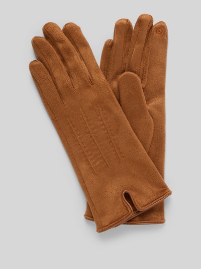 EEM Slim Fit Handschuhe mit Ziernähten Cognac 1