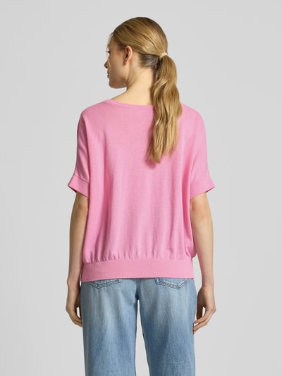 Milano Italy Strickshirt aus Baumwoll-Leinen-Mix mit V-Ausschnitt Pink 5
