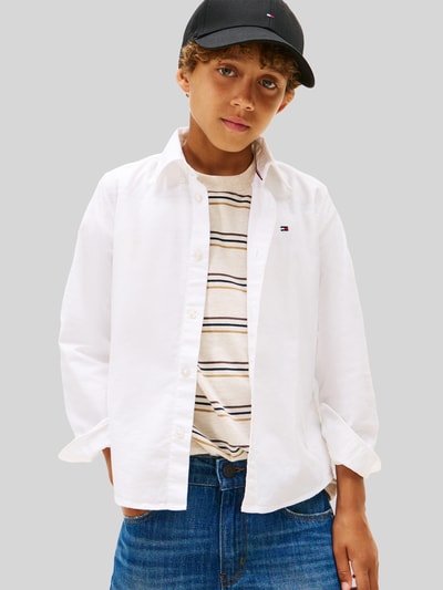 Tommy Hilfiger Kids Regular Fit Hemd aus Baumwoll-Mix mit Logo-Stitching Weiss 4