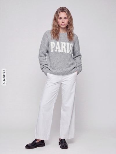 ONLY Relaxed Fit Pullover mit Paris-Schriftzug Hellgrau Melange 1