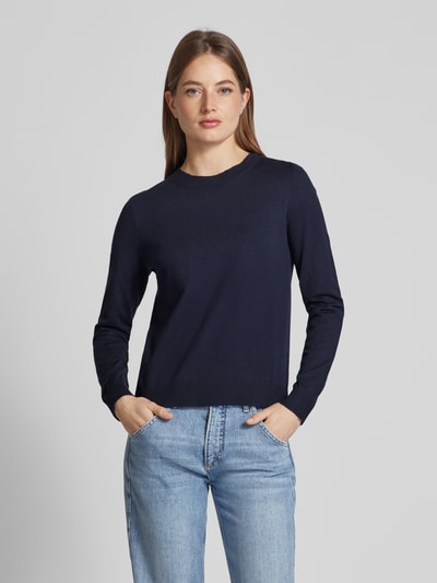 s.Oliver RED LABEL Cropped Strickpullover aus Viskose-Mix mit geripptem Rundhalsausschnitt Marine 4