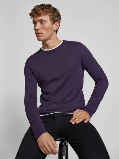 s.Oliver RED LABEL Regular Fit Strickpullover mit gerollten Bundabschlüssen Violett 3