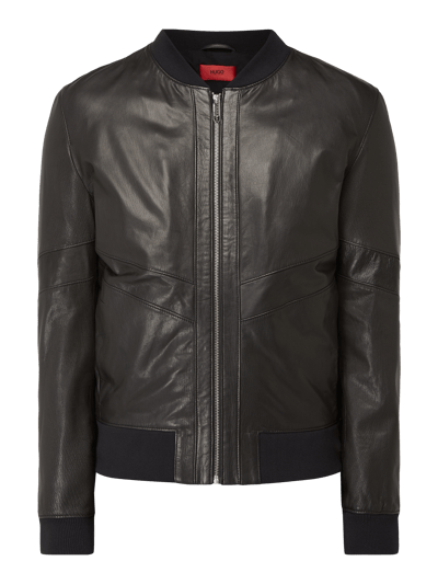 HUGO Lederjacke mit gerippten Abschlüssen Black 2