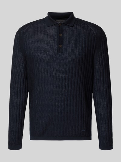 Produktfoto, Slim Fit Pullover aus Lyocell-Mix mit Schurwoll-Anteil von Emporio Armani in Dunkelblau, Strick-Optik, Polokragen, Langärmelig, Logo-Stitching, elastische Abschlüsse